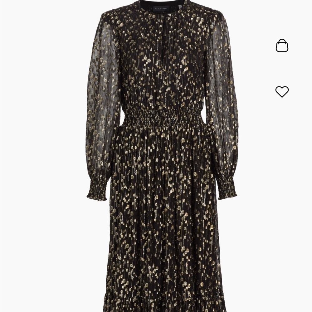Elie Tahari Black and Gold Midi Dress